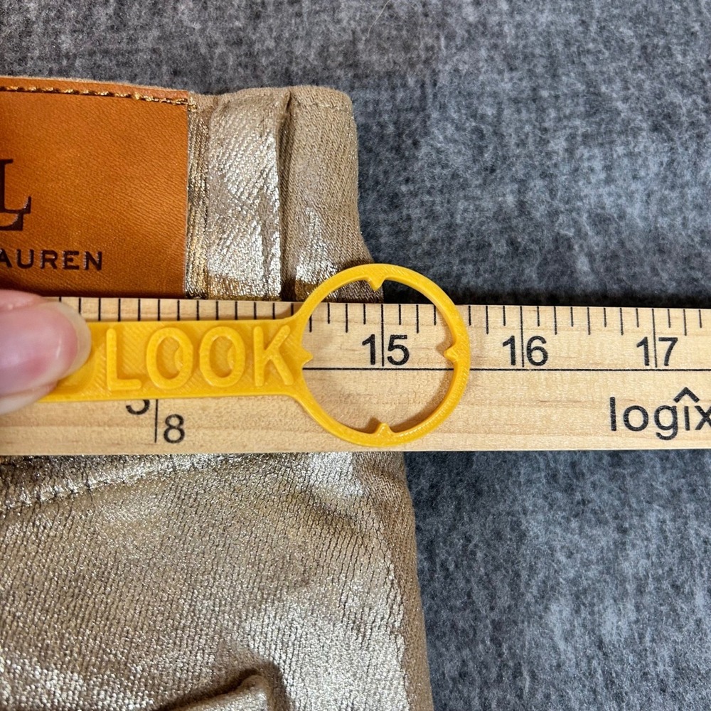 Ralph Lauren‎ Gold Metallic High Rise Straight Ankle Jeans 6P Fits 30x25 New - Picture 6 of 8